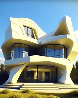 Casa geométrica en proporción aurea, estilo Zaha Hadid, calidad ultra, hiper realista, hiperdetallada, 3D 8K