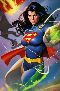 a series of pictures based on DC Comics Superheroes, amazing oil on canvas image of Chyna Laurer