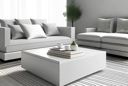 Capture the essence of chic sophistication with a sleek, minimalist square coffee table adorned with tasteful modern accents. Show how a carefully curated arrangement of geometric decor pieces and stylish books transforms a simple table into a focal point of contemporary elegance.
