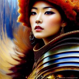 portrait beautiful face 'Yuria-Fist of the North Star',busty,ancient metal armor balanciaga fashion clothe painting by gaston bussiere, greg rutkowski, yoji shinkawa, yoshitaka amano, tsutomu nihei, donato giancola, tim hildebrandt, oil on canvas, cinematic composition, extreme detail,fit full head inside picture,16k