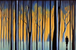 Trees, night, one person, 2000's sci-fi movies influence, ludwig dettman and willem maris impressionism painting