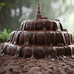 House cake chocolate waterfall made of chocolate is flowing, unreal engine