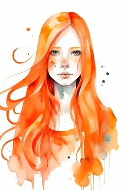 Watercolor long orange hair girl