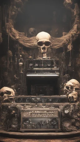 DJ of the damnded, insanely detailed DJ booth in hell, MID set, speakers and equipment made of bone, anatomically correct, add more skulls in th audience, photorealism, vray, 8k 3d https://stablecog.com/generate?o=a67b60e0-edd2-418d-9744-d1d585055d7fv https://stablecog.com/generate?o=93026b00-ac6b-436a-bc57-6aa04073d4a9