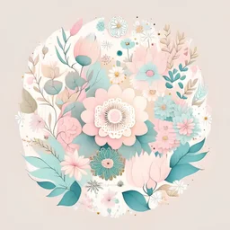illustration flowers, pastel colors,floral elements, cute ,simple design,mandala