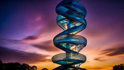 94614, delightful, sensitive, confident, iridescent double helix tower, delicate, nocturnal, architecture, award-winning photograph, beautiful composition, filled with beautiful detail, delicate colour, chiaroscuro