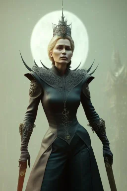 Cercei Lannister as evil queen in black leather, busty, cleavage, dominatrix, curvy, angry, stern look. character design by cory loftis, fenghua zhong, ryohei hase, ismail inceoglu and ruan jia. unreal engine 5, artistic lighting, highly detailed, photorealistic, fantasy