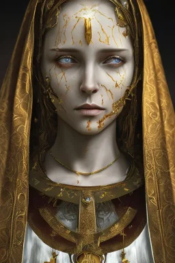 The Virgin Mary, cry in the dark, blood, darkness, Outlast, photorealistic illustration, 8k