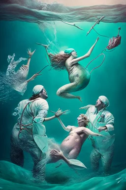 surgeons throwing mermaid into ocean