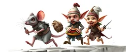 rat gremlin burger chef elf halfling pixie runner, airbrush and pen outline, realistic 3d rendering with high contrast background