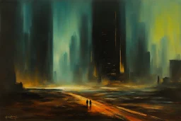 planet, space, modern cyberpunk city, arid land, epic, lesser ury impressionism painting