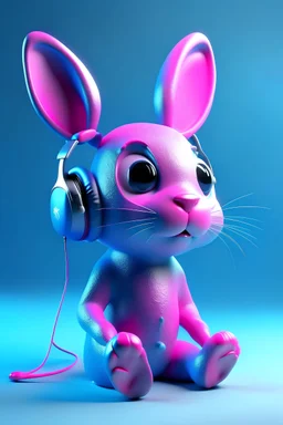 Bunny Blue and pink with headphones on his ears and podcast micro, 3D renderkng, pop surreal, behance hd, deviantart hd, photo illustration