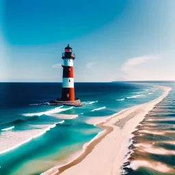 fullbody Drawing of 'beutiful beach, clouds, lighthouse,sunny day',intricate detail,andrea bonelli,Kilian Eng,Ohrai,evan lee,Aleksandr Sidelnikov,KyuYong Eom,three quarters frontal aerial view,toned colors,16k