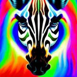 Dibujo al oleo de una Zebra pintada con muchas nubes de colores estilo Vincent van Gogh