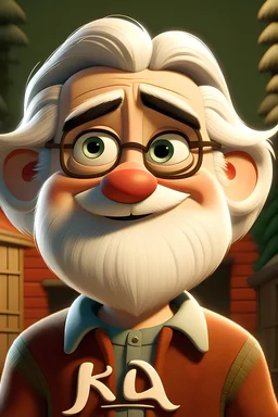 Disney Pixar poster whit title “Kia”, the main focus is on brown Stafford whit brown eyes and white chest hair . theme is Christmas