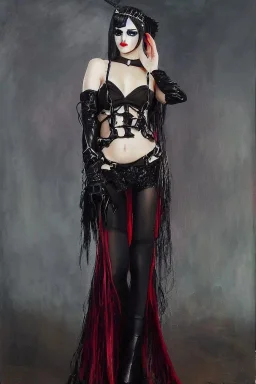 Full body portrait, painting, medium shot lady Nanogoth