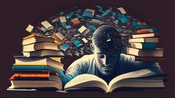 Description of the image: An image representing a person engaged in focused reading and learning, with books and articles spread out in front of them, symbolizing dedication to continuous learning and self-improvement.