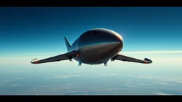 a high definition screen shot of a jet-fighter vw-beetle, blimp retrofuturistic, phototrealism, in flight, one subject,