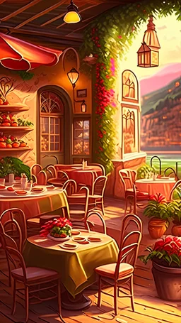 Restaurant, date, scenery, background, art, drawing, very realistic, detailed, vibrant colors.