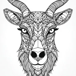 Goat, front view, mandala, minimal lines, cartoon, white back ground color, real style, realistic, minimalistic, minimal black line art, line art, crisp line art, unique coloring sheet, outlined, outline, crisp, crisp line edges, illustration, thin lines, crisp clear lines, line art, clean line art, unique, 8k, amazing, masterpiece, no colors, no dark color, no black color, avoid thick black, minimalistic line edges, pure white back ground, image character full fit to page,