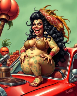 fat disgusting mexican woman in RAT Fink ed roth Style