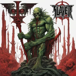 Album art for "SEASONS IN THE ABYSS" by SLAYER; textured dripping watercolor by Derek Riggs, concept art, highly detailed, violent color red, black and green, by Godmachine.