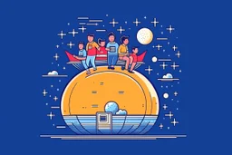 funny people riding on top of a rocketship to the moon