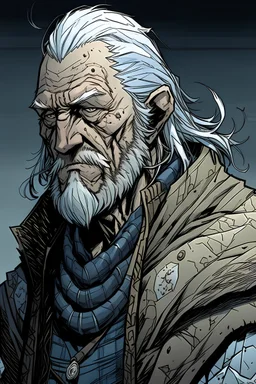 old human male, broody, hunter, far nord, comic book art style