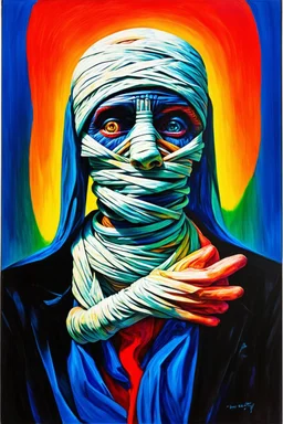 "I'm coming undone" is a psychedelic mummy unraveling inspired by Pablo Picasso