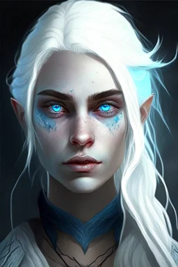 hauntingly beautiful character for dnd, young woman with white hair and blue eyes