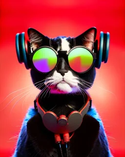 cat dj wearing sunglasses and headphones at a rave too cool for school