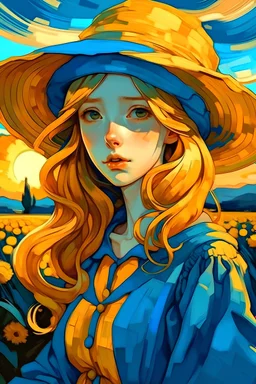 Anime girl in the colors of Van Gogh's paintings