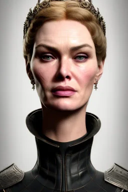 Cersei Lannister as evil queen in black leather, lena headay, leather, busty, cleavage, angry, rage, stern look. character design by cory loftis, fenghua zhong, ryohei hase, ismail inceoglu and ruan jia. unreal engine 5, artistic lighting, highly detailed, photorealistic, fantasy