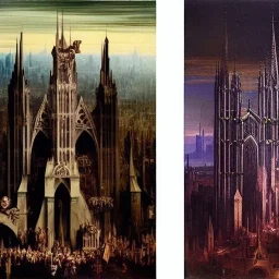 Gothic Metropolis, otto hung, friz Lang ,renaissance painting, matte painting, cyberpunk, retrofuturistic