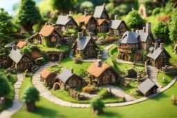 [tech-fantasy] Miniature techno-version village of the Shire hobbit steampunk tilt-shift
