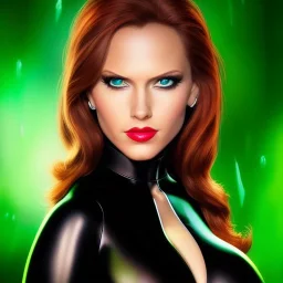 ultra detailed fullbody portrait of busty beautiful Black Widow, wearing skintight black costume, extremely detailed digital painting, intrincate, extremely detailed smiling face,crystal clear Big Green eyes, in the style of Adam Hughes , mystical colors , perfectly centered image, perfect composition, rim light, beautiful lighting,8k, stunning scene, raytracing