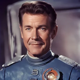 Dr. John Robinson from lost in space. Picture in colour. Younger man. He is content. No moustache