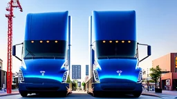 A Tesla semi-truck is parked, the 'Universal Studios Japan', in Osaka. CINEMATIC. WIDE ANGLE LENS. PHOTO REAL.