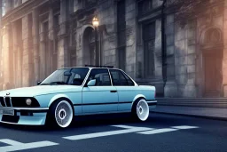 a 1990 bmw 2-door 4k ,ultra realistic,concept, 4k ,on street, parked in crowded city