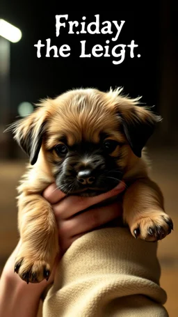 Friday the thirteenth movie holding a puppy