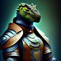 photograph of a warrior with crocodile themed armour. extremely detailed. dslr. 85 mm.perfect position, unreal engine