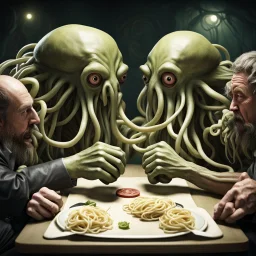 Cthulhu arm-wrestling the Flying Spaghetti Monster