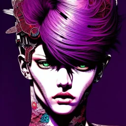 beautiful punk girl, hyper detailed, hyperdetailed, intricately detailed, illustration by <kilian eng> <Yoji Shinkawa>, purple tones,