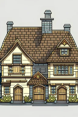 2D game medival village house. Light background. Small houses. Front view. Drawing style as in lexica aperture