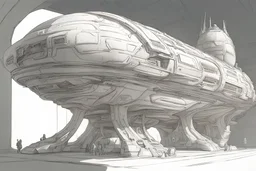 Side view, concept art, alien ship interior with lots of detail