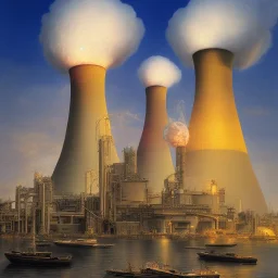 a beautiful and warm painting of a nuclear plant by Dali