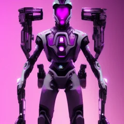 handsome, cute man, handsome man in futuristic suits, black and white highlight hair color, pink and purple background, pink lighting, deep purple backlighting, gun, smoke, robot suits