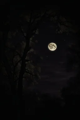 Night, tree leaves, moon, clouds, creepy gothic movies influence, photography