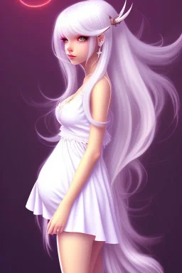 girl, cute, beautiful, pregnant, dress, long hair, white hair, anime