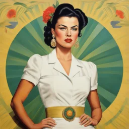 youthful Debi Mazar Corcos [art by Frida Kahlo] Pinup Art-deco Recruiting WW2 Propaganda